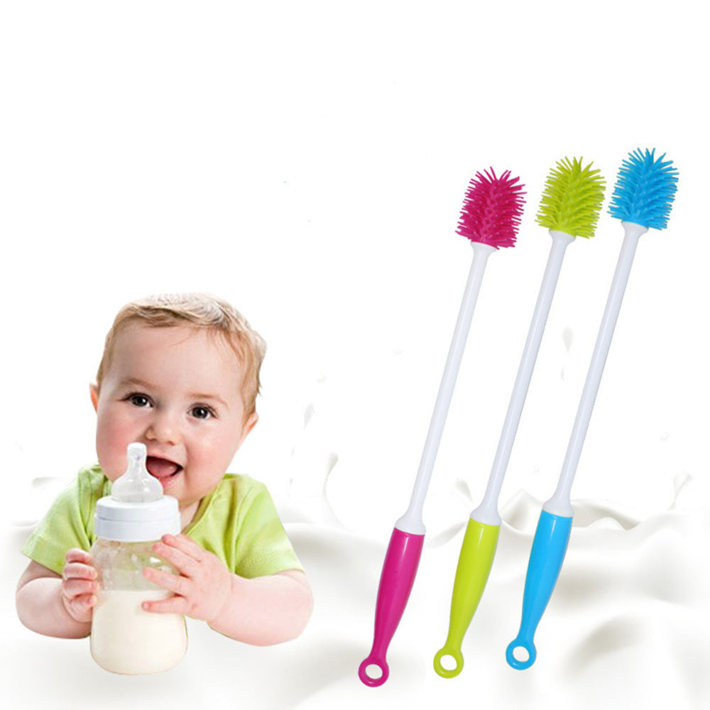 Baby Milk Bottle Brush Nipple Brush 360-degree Rotating Head Cleaning Sponge Cup Brush Silicone Long Handle Wash Cup Brush