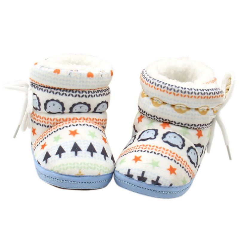 Cute Baby Boots Shoes Spring Warm Soft Baby Retro Printing Shoes Cotton Padded Infant Baby Boys Girls Soft Boots 6-12M: YTM977L