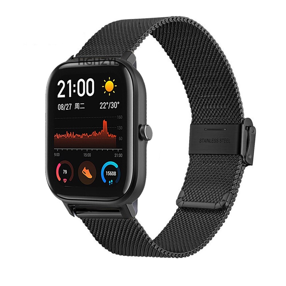 Drukknoop Metalen Horlogeband Voor Xiaomi Huami Amazfit Bip 1S Gts Gtr 42Mm Roestvrij Stalen Horloge Band polsband Band