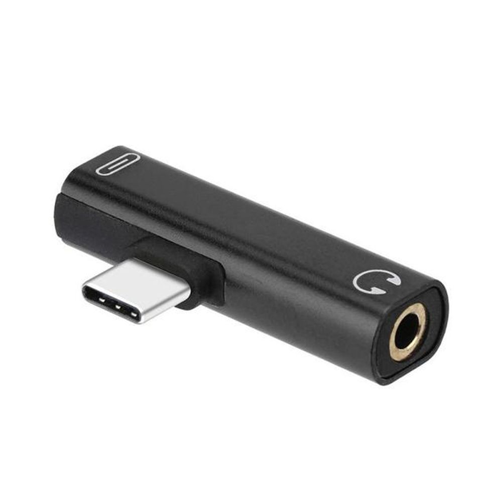 Mini 2 In 1 Usb Type C Adapter 3.5Mm Jack Audio Hoofdtelefoon Adapter USB-C Opladen Adapter Voor Mobiele Telefoon: Black