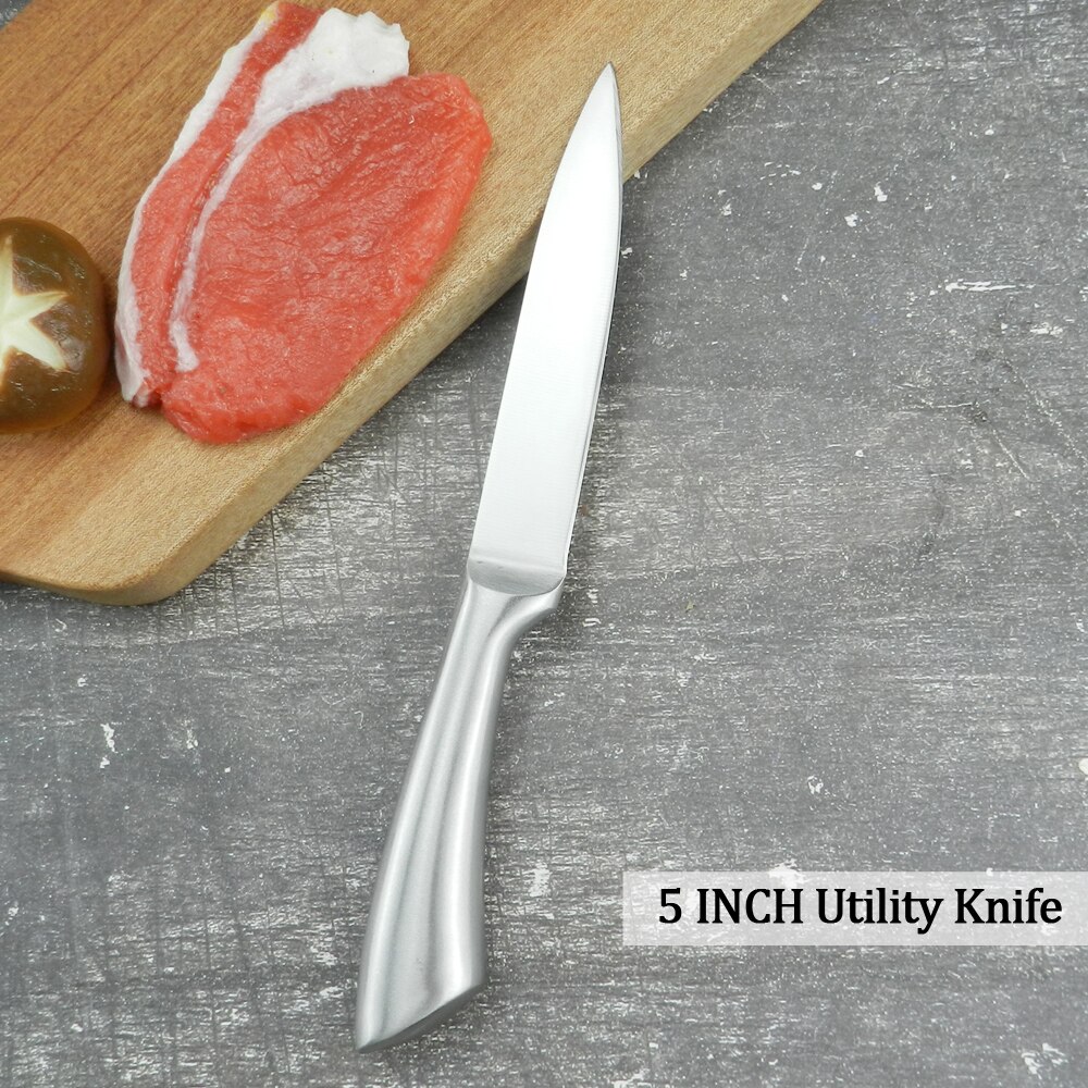 RZD Japanese Cooking Knives Set Chef 8'' Inch Santoku Chopping Utility Knife Holder Wooden Stand Storage Save Space Kitchen Tool: E 1 utility knife