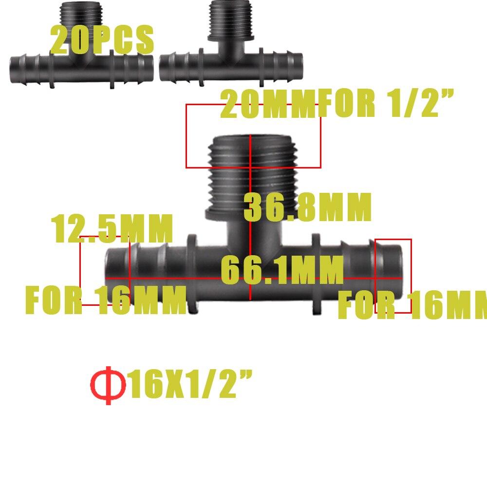 Buizen Fitting 16 20 Mm Tee Elleboog Gelijke Barb Connector End Plug Micro Drip Adapter & Pijp Haak Verbinding Bevestiging clips Tuin: 4