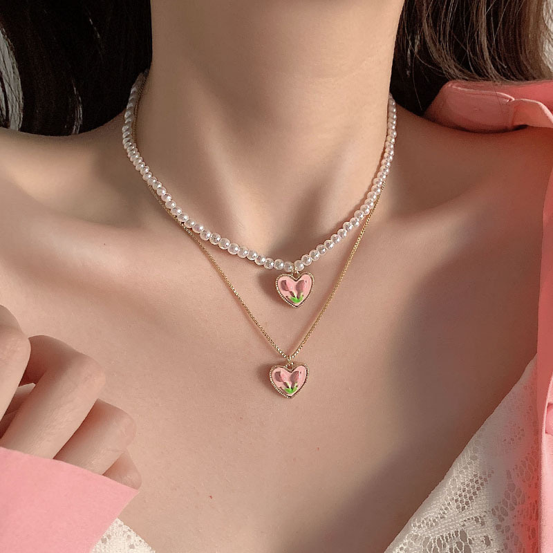 Gouden Kleur Hart Hanger Ketting Voor Vrouwen Trend Meisjes Sleutelbeen Ketting Sieraden Feestelijke: Roest Rood