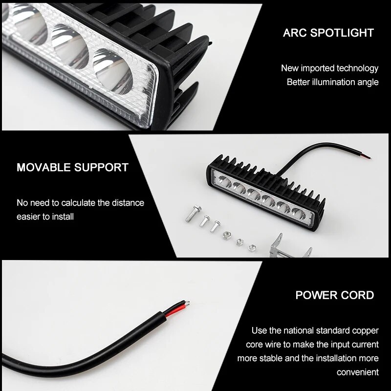 6 led-arbeidslys for bil, sterk spotlight, universell terrenglykt, bil, lastebil, kjøring, tåkelys, drl-kjørelys, 12v stk.