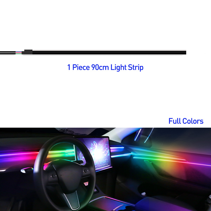 18 in 1 auto omgevingslicht 64 kleuren acrylstrips 110 cm 90 cm 75 cm 35 cm 20 cm volledige kleuren RGB auto-interieur Bluetooth app-bediening: 8000k wit blauw