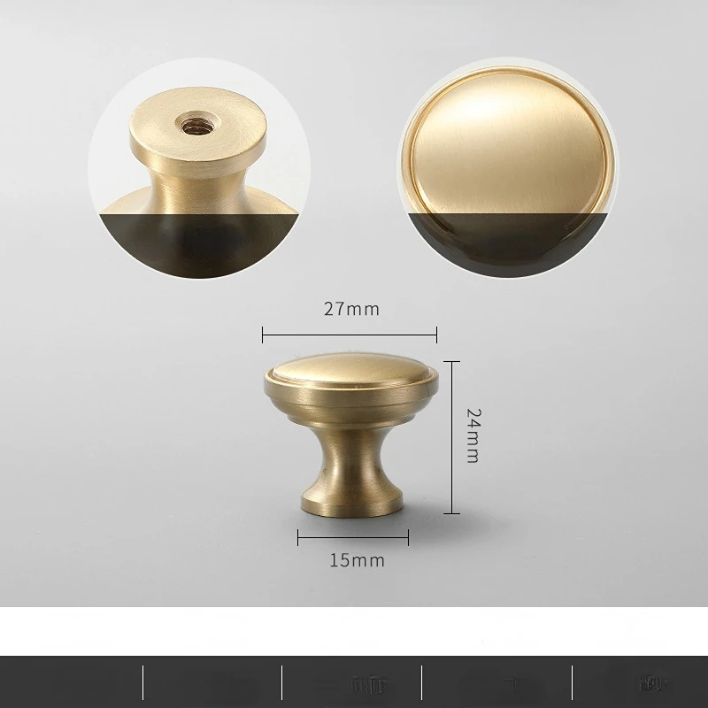 Brass Furniture Handles for Cabinets and Drawers Golden Bright Round Brushed Nordic Luxury Wardrobe Dresser Pull Door Knobs