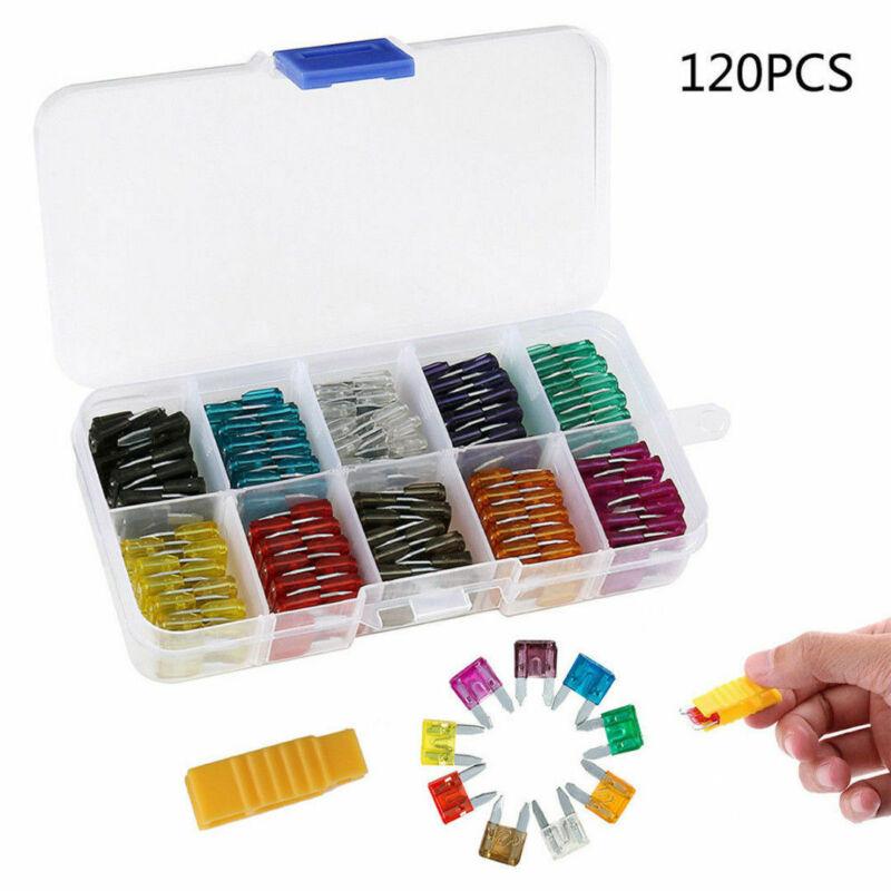 120 Pcs Profile Small Size Blade Car Fuse Assortment Set for Auto Car Truck 2/3/5/7.5/10/15/20/25/30/35A Fuse with Plastic Box