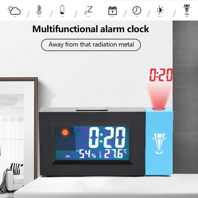 Digital Weather Clock Weather Station LED Screen Forecast Projection Clock Temperature Humidity Clock Rotating Alarm Clock