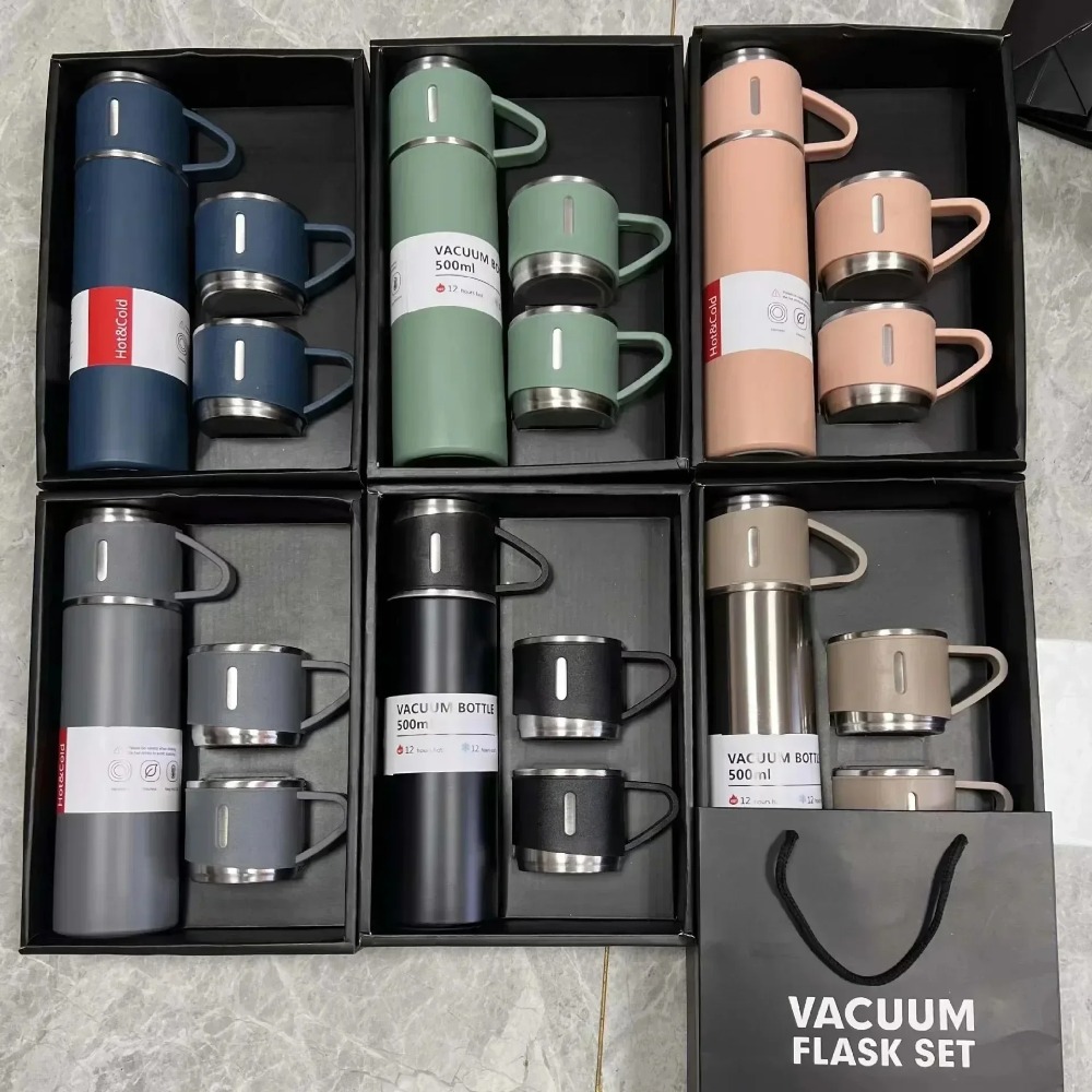 500ML 304 Stainless Steel Vacuum Insulated Bottle Set Office Business Style Coffee Mug Thermos Bottle Portable Flask Carafe