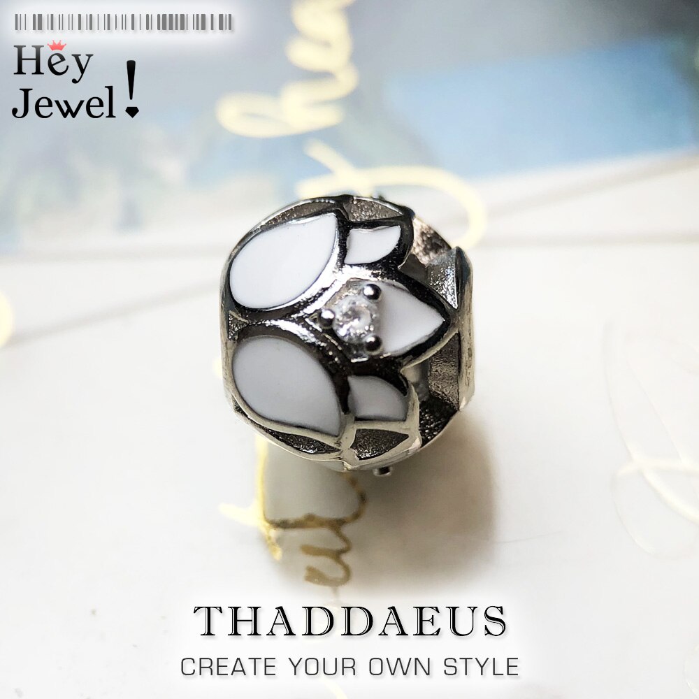 Koraliki biały kwiat lotosu, 925 srebro i koraliki z kryształu górskiego pasuje robić bransoletki europa prezent akcesoria biżuteryjne dla kobiet i mężczyzn