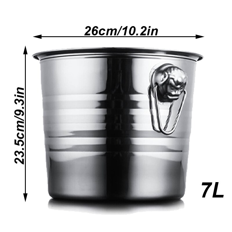 UNTIOR Stainless Steel Bar Ice Bucket Two Handles Champagne Bucket Wine Bucket Spit Wine Barrel Container Ktv Club Bar Supplies: 7L