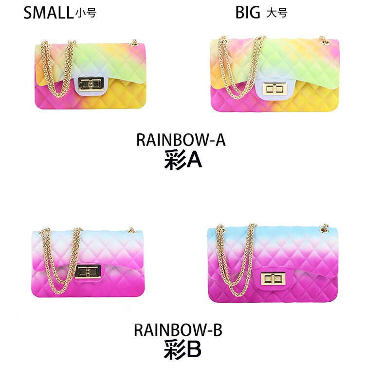 Colourful Matte Matte Diamond Gradual Change Colorful Jelly Bag Small Fragrance Wind Chain Woman Shoulder Crossbody Bag