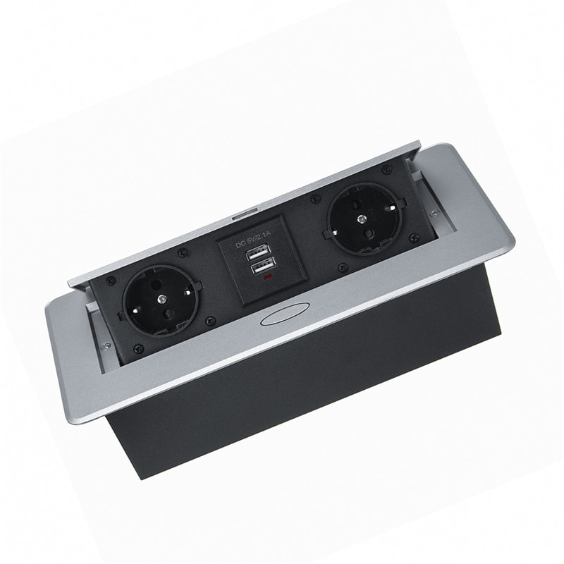 Pop Up Ground Socket Zinc Alloy Plate 16A Slow POP UP 2 Power EU Socket Hotel Table Desktop Outlet Black Module Steel Box