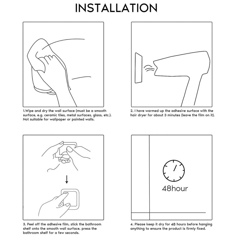 Self Adhesive Shower Shelf - Bathroom Shelf Stick on Wall Shower Caddy Stainless Steel