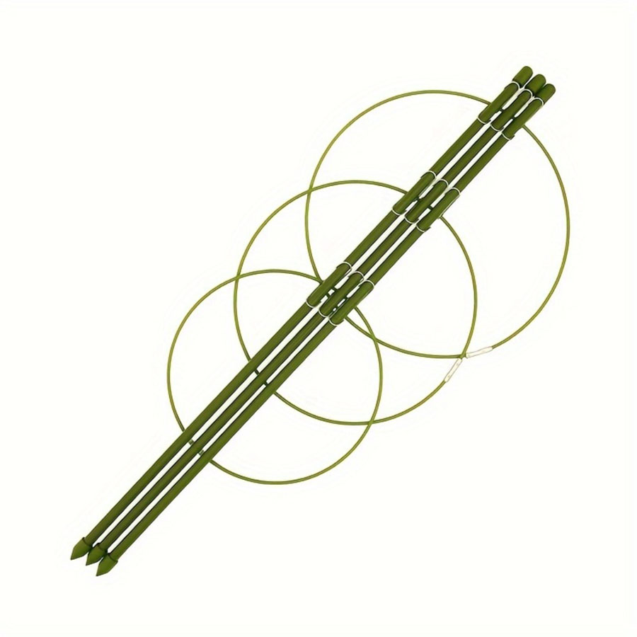 Plant Climbing Pergola Fixed Support Wire Tomato Rose Climbing Frame Round Plastic-Coated Garden Supplies Three Ring Iron Frame: green