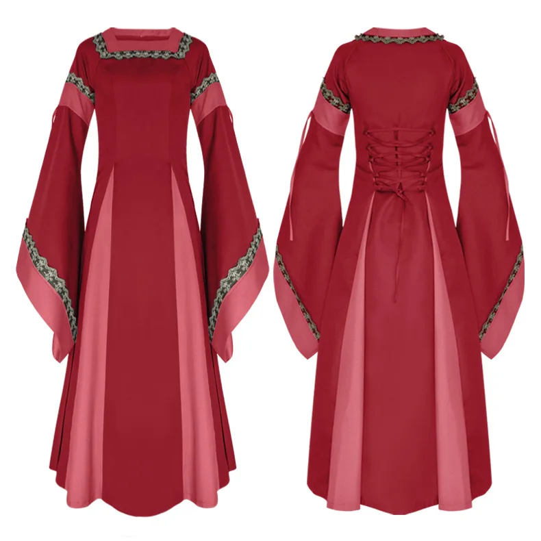 Túnica larga irlandesa para mujer, ropa medieval, amazoniana renacentista: S / Beige