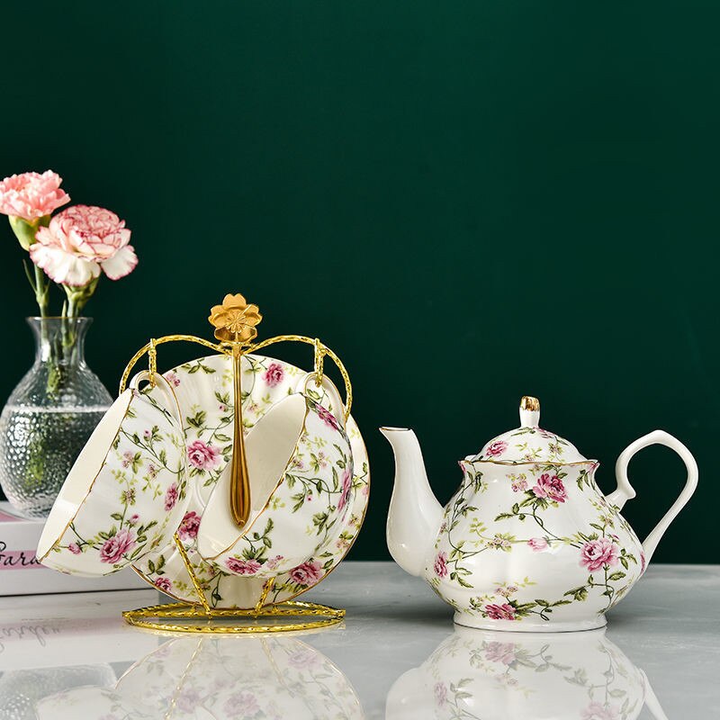 European Bone China Tea Set English Afternoon Tea Cup Set Teapot High-Grade Porcelain Coffee Pot 1 TeaPot 2 Cups and Saucers: 1Pot2CupsSaucers B