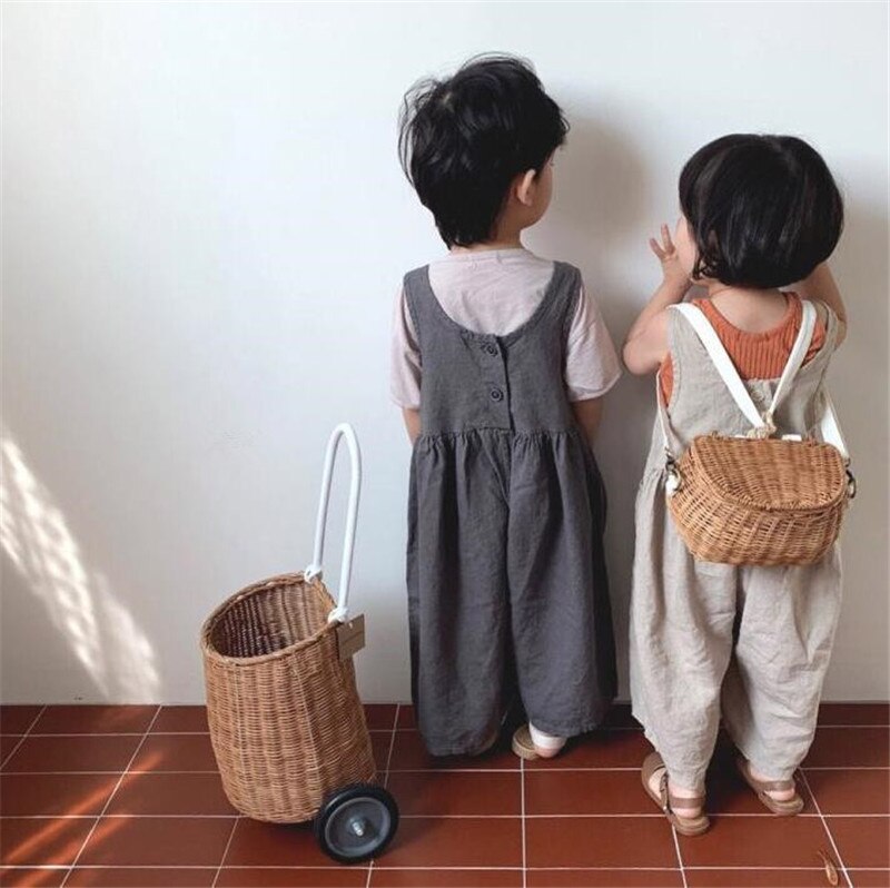 Drenge og piger bomuldslinned jumpsuit korea baby børn afslappet løs buksespædbørn klatringstøj små børn romper