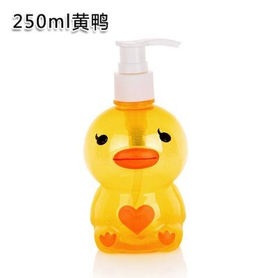 250ml bærbare børn søde dyresæbe dispenser frø/and form push-type dispenser shampoo og shower gel dispenseringsflaske: Lille gul and