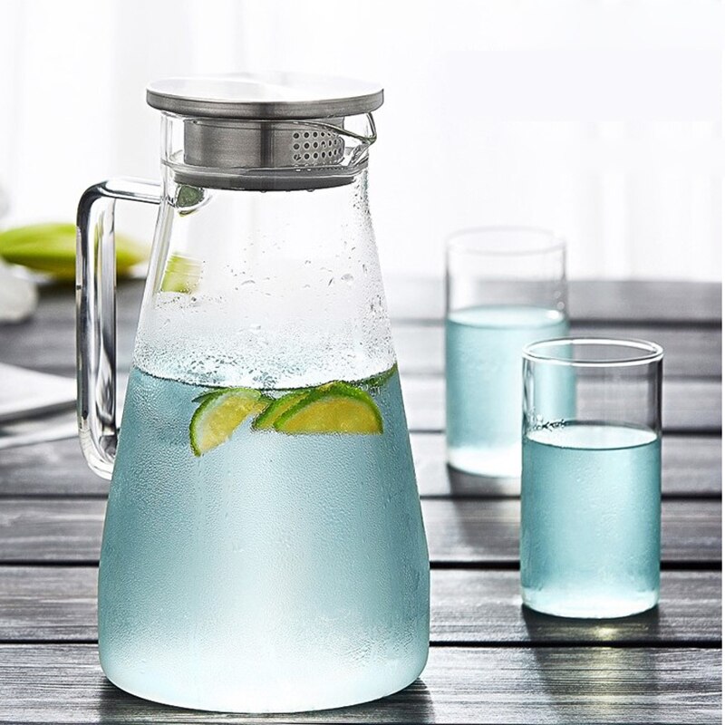 Borosilicate Glass Pitcher with Handle, Heat Resistant Water Carafe with Stainless Steel Lid, 1500ml/1800ml Teapot Kettle
