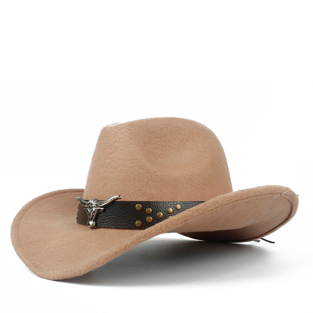 Steampunk Child Kids Wool Hollow Western Cowboy Hat boy girl Outblack Sombrero Hombre Jazz Cap Size 52-54: Khaki