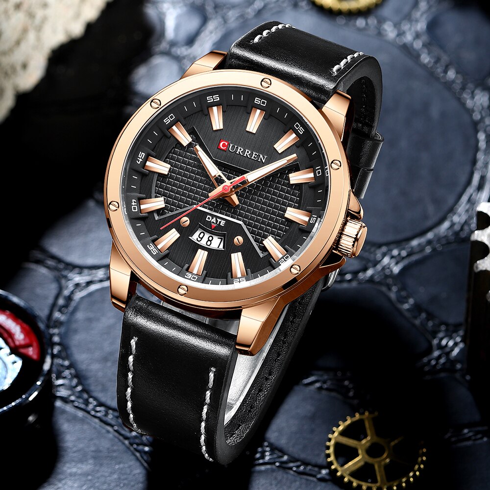 Curren quartz ur til mand læder armbåndsure casual ur med dato relogio masculino