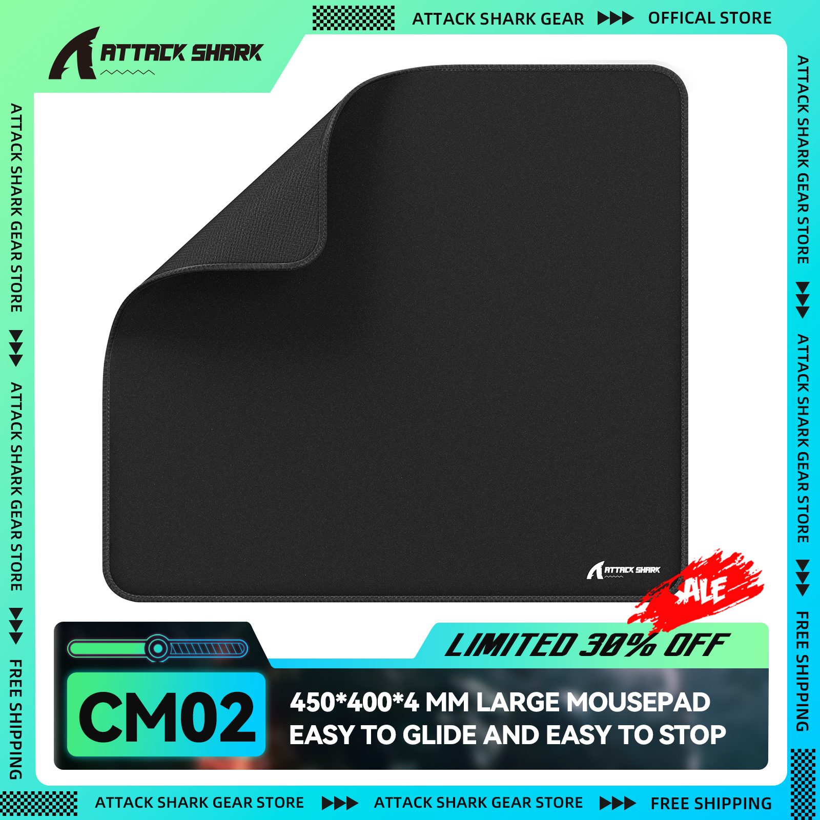 ATTACK SHARK CM02 grote eSport gaming-muismat, 450x400x4 MM, getextureerd glad oppervlak, antislip rubberen basis, micro-gebreide randen