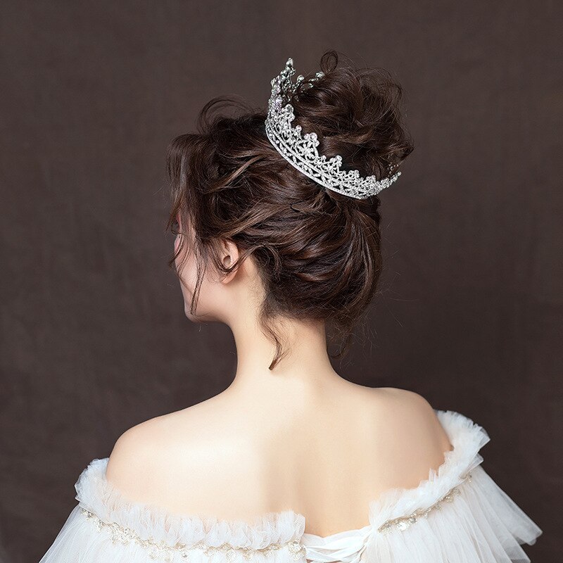 FORSEVEN Große Volle Kreis Strass Braut Diademe Königin Prinzessin Festzug Krone Hochzeit Braut Diadem Haar Schmuck Zubehör