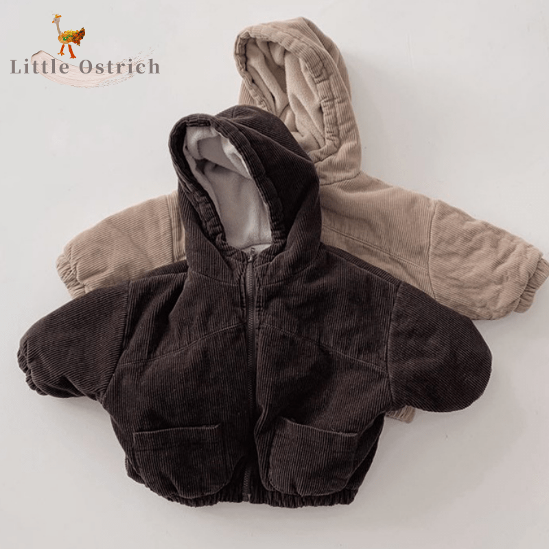 Pasgeboren Baby Jongen Meisje Corduroy Dikke Jas Baby Peuter Verdikte Vest Rits Lange Mouw Winter Babykleertjes Met Hoed 3-8Y