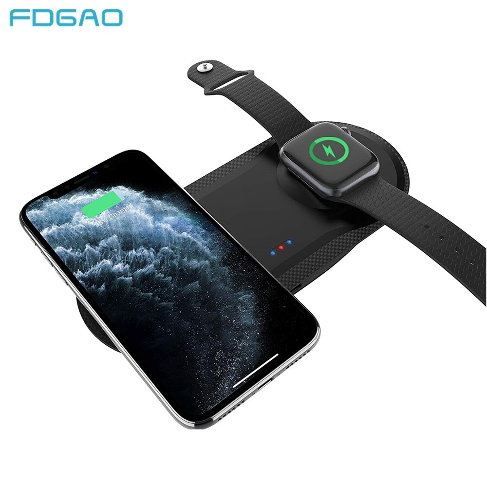 Fdgao 10W 2 In 1 Qi Draadloze Oplader Dock Station Voor Iphone 12 11 Pro Xs Max Xr X 8 Apple Horloge Se 6 5 4 3 2 Snelle Opladen Pad