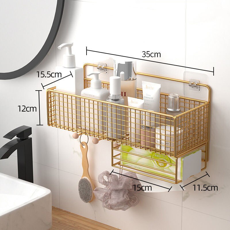 Bathroom Storage Racks Iron Metal Toilet rack washstand free punching wall hanging wall storage rack light luxury basket Gold: 7