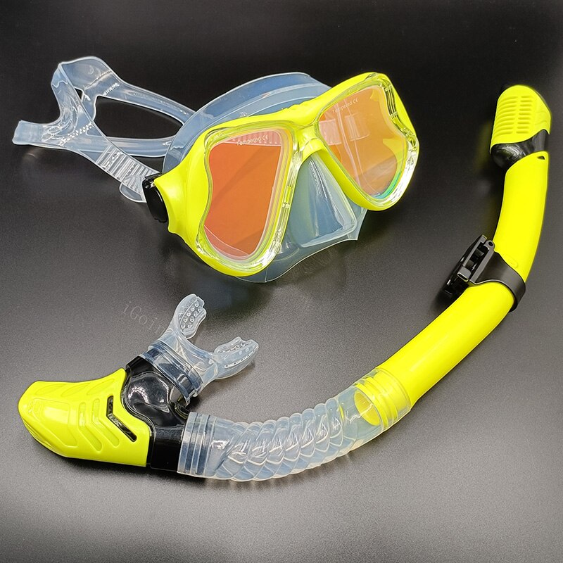 Leak-Proof Purge Valve Underwater Diving Equipmen Snorkeling Anti-Fog Mask Silicone Full Dry Snorkel Diving Goggles: yellow