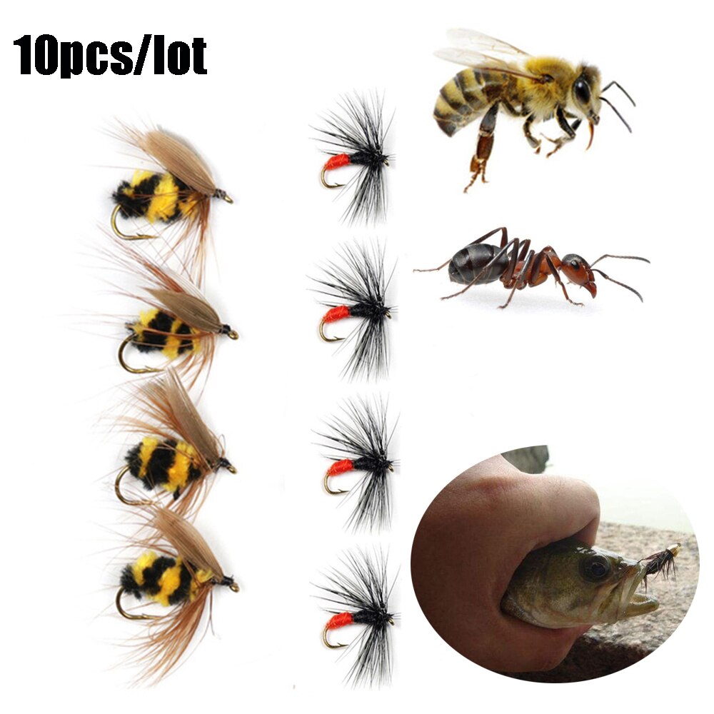 Señuelos de Pesca de trucha con mosca Artificial, cebo biónico, aparejos de pesca de abeja/hormiga, accesorios de pesca suave en el mar, 10 piezas, n. ° 10