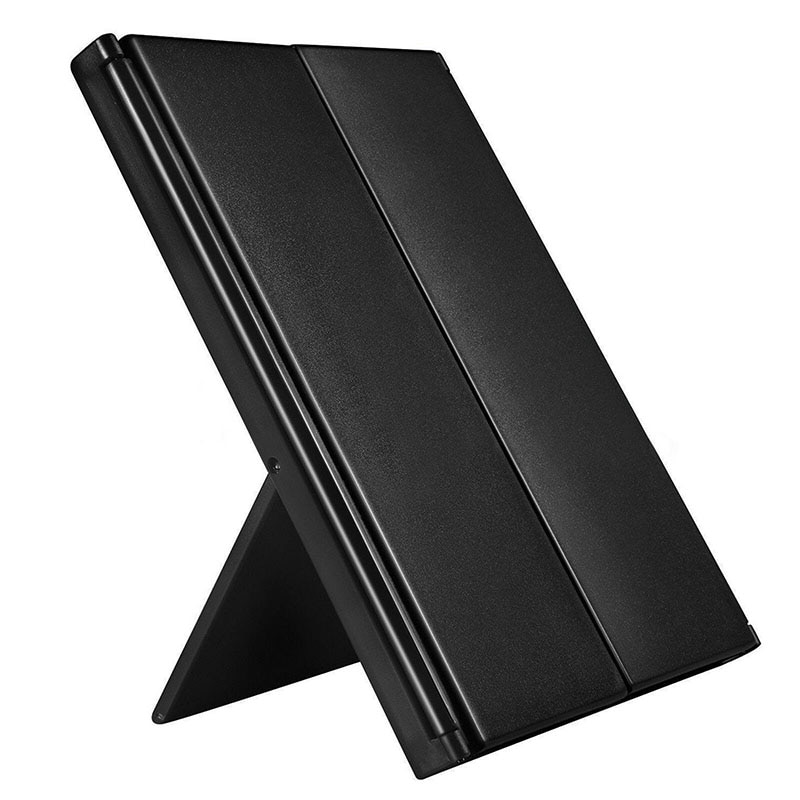 Portable Folding Makeup Mirrors Adjustable Tri-Fold 8 LED Lights Lighted Mirror Makeup Tools with Stand: black