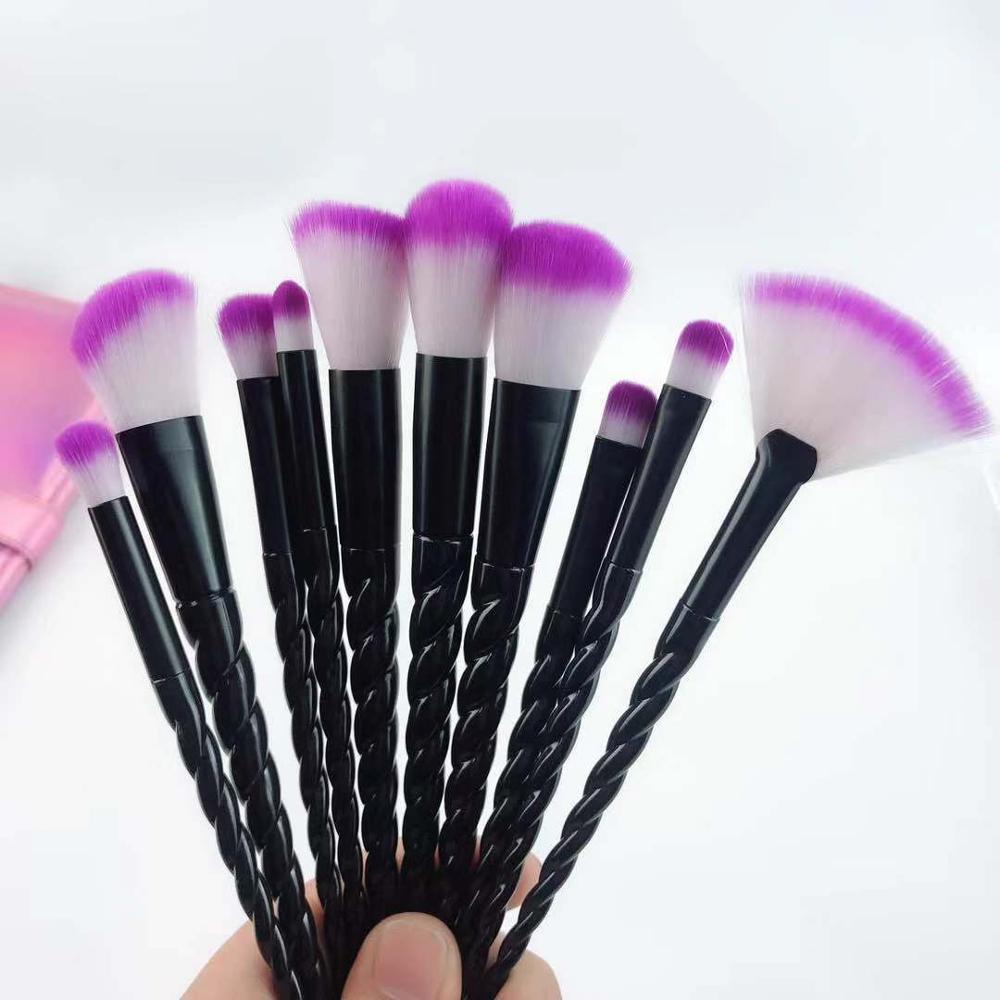 Ensemble de 10 pinceaux de maquillage licorne pour fond de teint, poudre, fard à paupières, sourcils, outils cosmétiques: Rouge