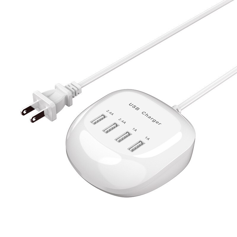 4-Port USB Plug-in Travel Charger - 5V 2.4A Fast Charging for Phone & Tablet
