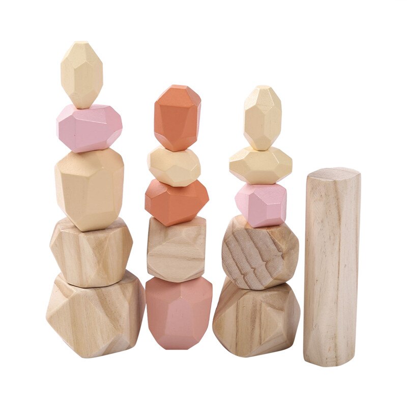 Toddler Kid Baby Stacking Toys Colored Stones Wooden Building Block Puzzle Early Education Tools Decoration