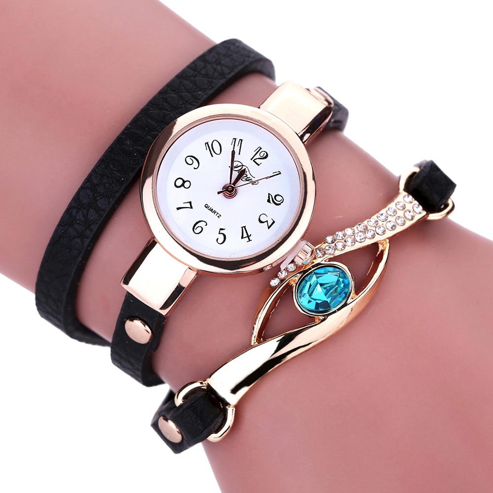 #5001 Vrouwen Diamond Wrap Rond Leatheroid Quartz Horloge reloj mujer Verkoop