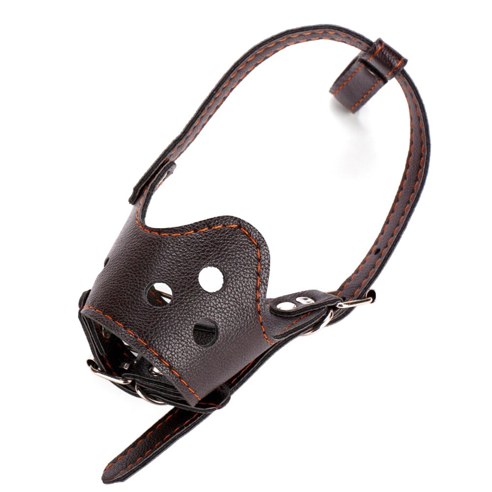 Cool Spiked Studded Pu Leather Dog Muzzle Adjustable Breathable Leather Dog Mouth Muzzle Anti Bark Bite Chew Pet Products: brown / L