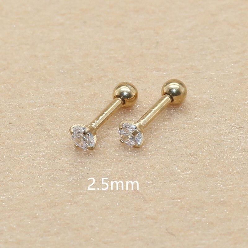 Stal nierdzewna 316L Ip Plated No Easy Fade klasyczne wkręcane kolczyki z Super Mini 2mm AAA kolory cyrkonie: gold2.5mm