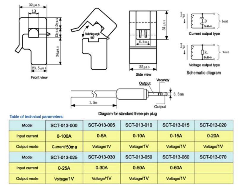 Ikke-invasiv splitkerne strømtransformator vekselstrømsføler 100a sct -013-000