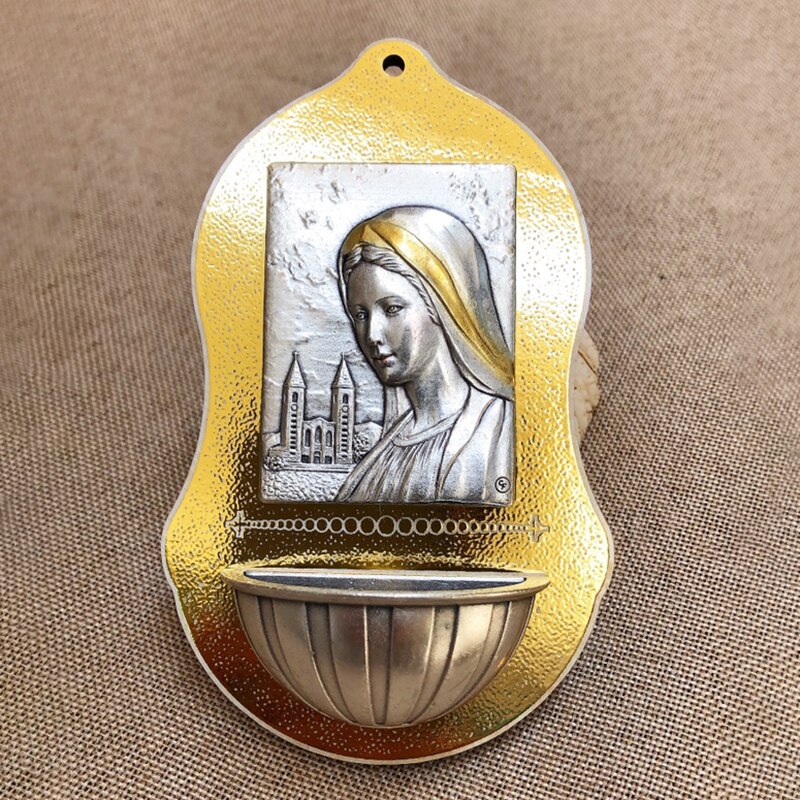 Muur Opknoping Onze Dame Van Lourdes Standbeeld Heilige Water Zwembad 12 × 7.5Cm Houten En Legering Articulos Religiosos Catolico kerk Massa: Default Title