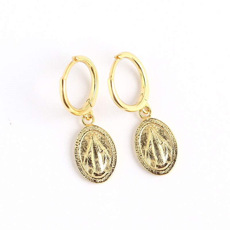 INZATT réel 925 Sterling argent Vintage géométrique rond boucles d'oreilles pour les femmes de fête Fine bijoux accessoires: gold