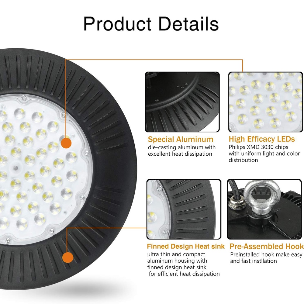 Lightingview 200W UFO LED High Bay Light Factory Warehouse Industrial Lighting Commercial Bay Lighting for Garage Factory Works