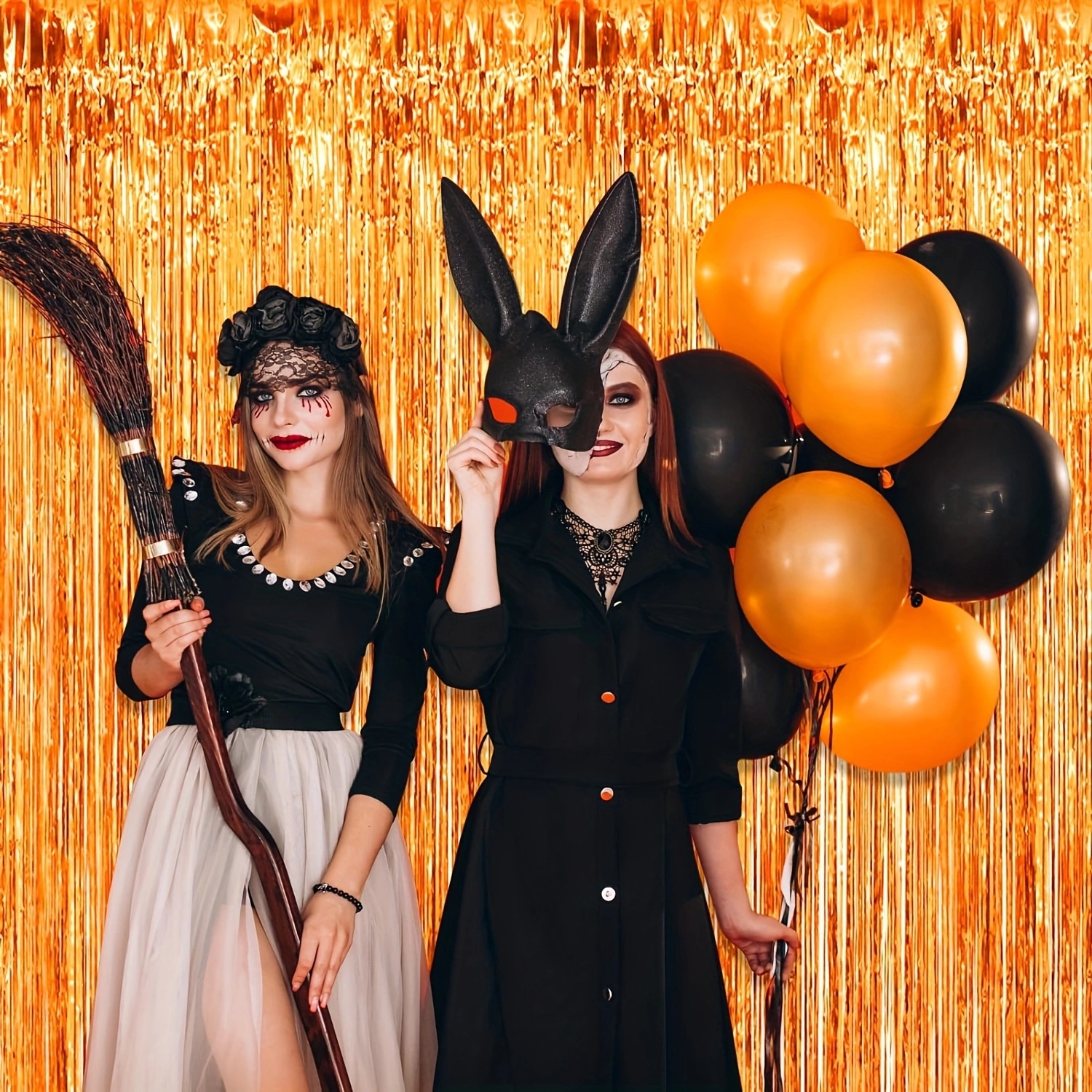 3er- pack orangefarbene quasten-hintergrunddekorationsset, metallische folienquasten-vorhanghintergrund, geeignet für wichtige szenen