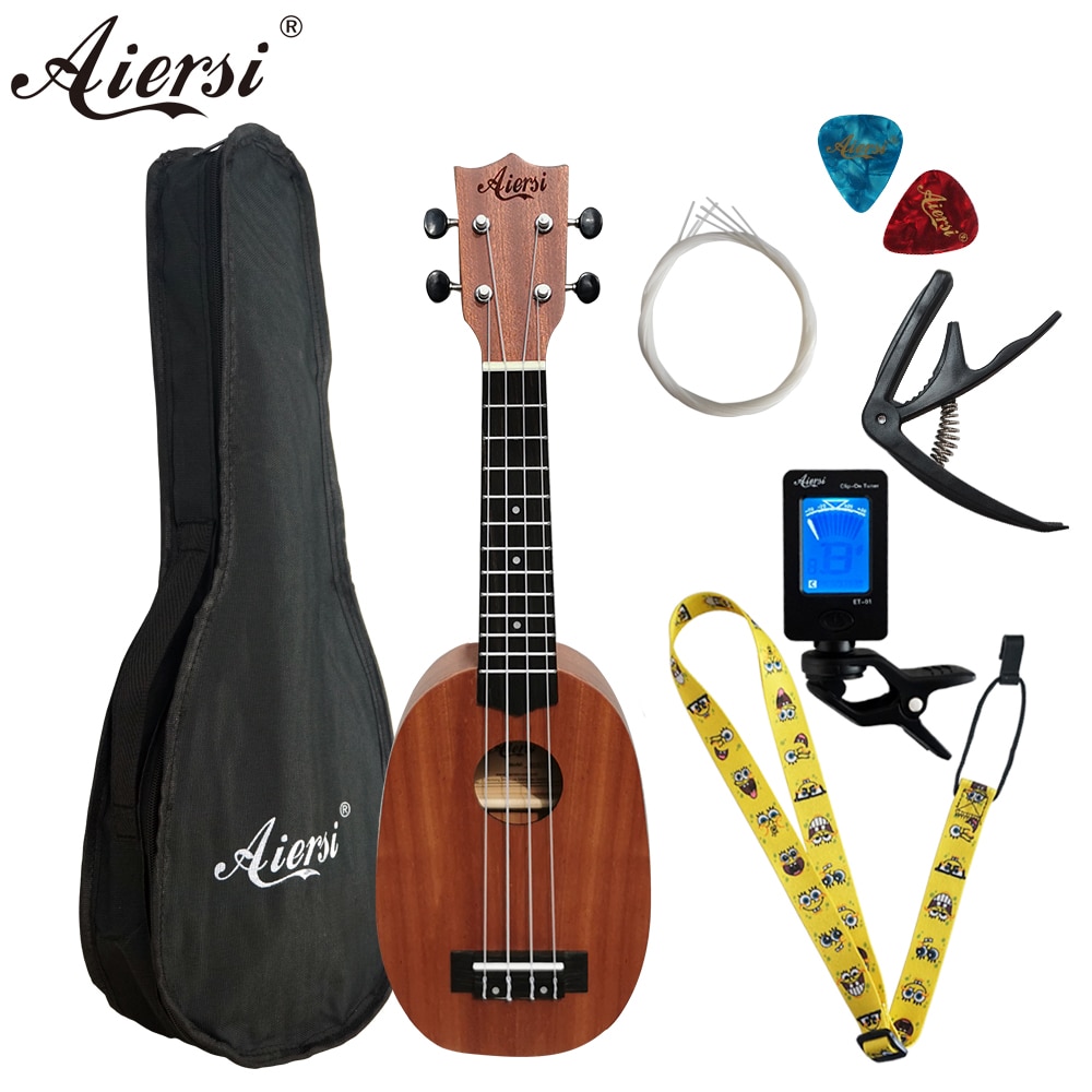 Aiersi 21 pulgadas conjunto completo ukelele de caoba de 4 cuerdas de guitarra Soprano piña Gecko ukelele con el bolso de la correa de la cadena de sintonizador de Capo recoge