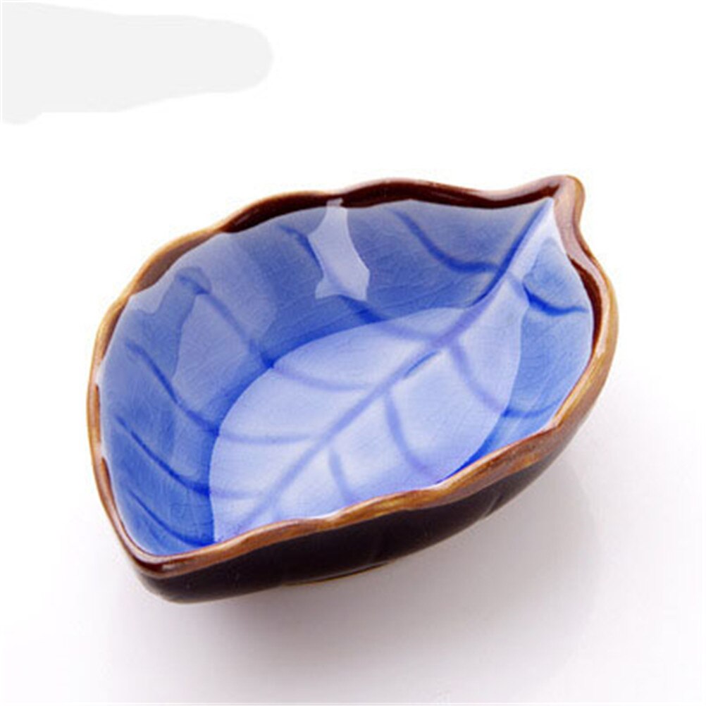 1Pc Handwerk Bladeren Keramische Platen Keuken Azijn Kruiden Saus China Servies Japanse Sushi Gerechten Snacks: Deep Blue