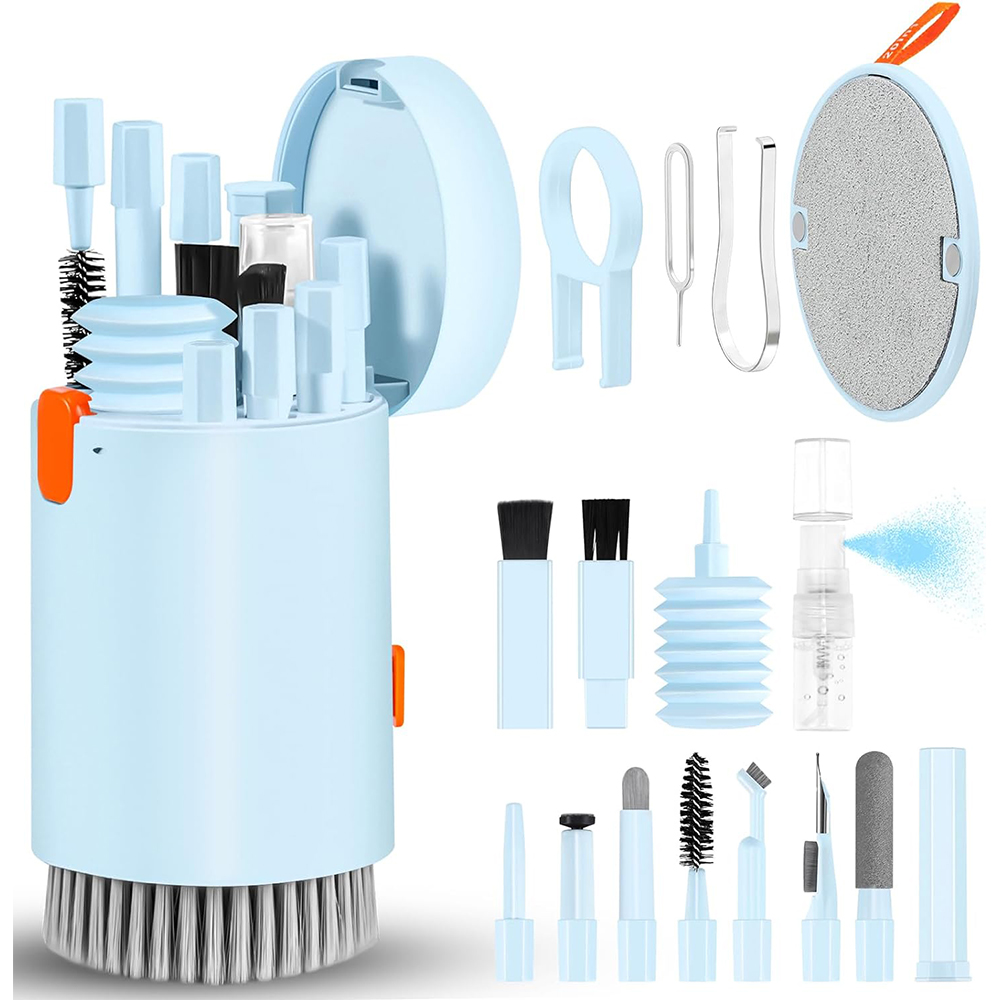 Kit de limpieza de teclado de ordenador portátil, pulverizador de limpieza de teléfono multifunción 20 en 1 para iPhone, iPad, Airpods, MacBook, herramienta de cepillo de limpieza: green