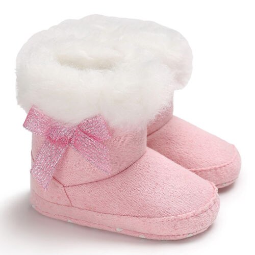 Warm Newborn Infant Baby Girls Boots Plush Bow Princess Baby Girls Ankle Snow Boots Winter Toddler Baby Shoes 0-12M: Pink / 13-18 Months