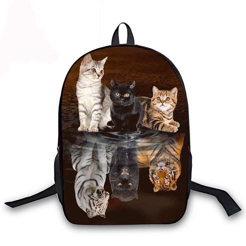 16 Inch Backpack with Usb Cable 3D Cat Reflection Tiger Prints School Bag for Boys Girls Kids Backpack Primary Student Schoolbag